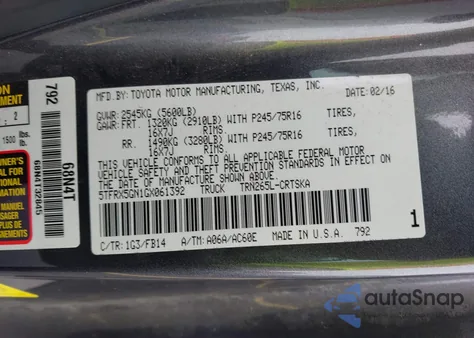 2016 Toyota Tacoma Sr из США, поврежденный, VIN 5TFRX5GN1GX061392